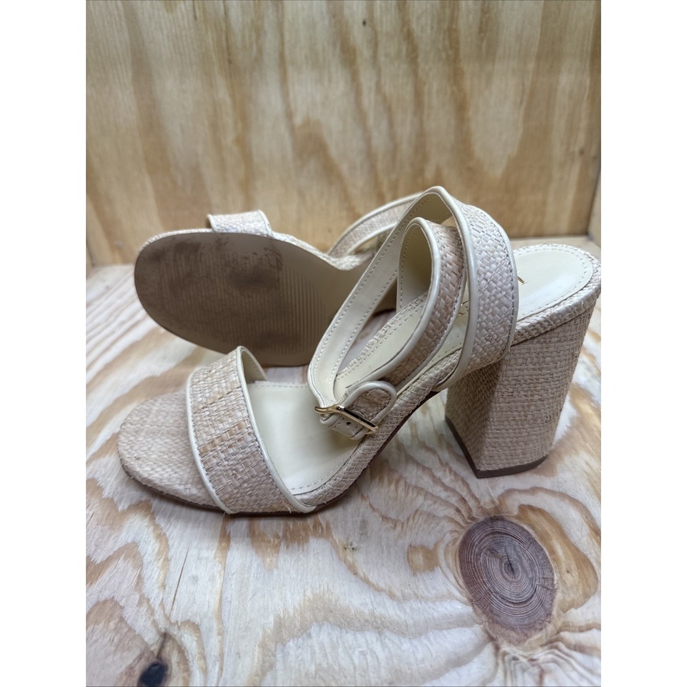 J. Crew Tan Raffia Block Heel Sandals Women's 8 Woven Ankle Strap Resort Style